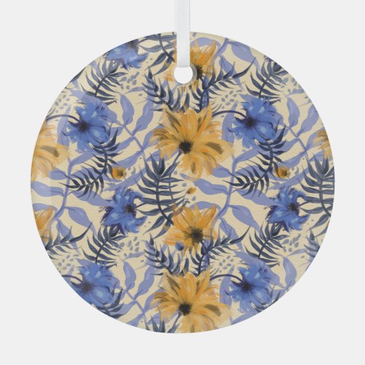 Abstracte Bloemen: Waterverf Modern Pattern Glas Ornament (Voorkant)