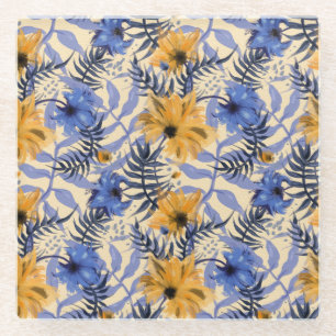 Abstracte Bloemen: Waterverf Modern Pattern Glazen Onderzetter