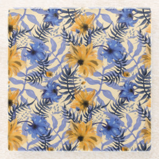 Abstracte Bloemen: Waterverf Modern Pattern Glazen Onderzetter