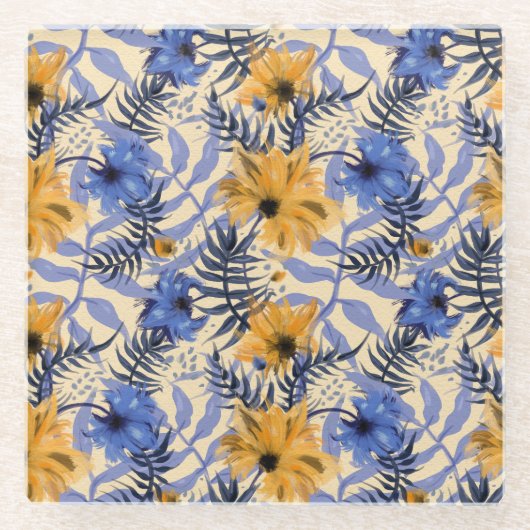 Abstracte Bloemen: Waterverf Modern Pattern Glazen Onderzetter (Voorkant)