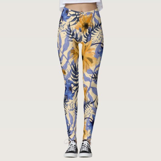 Abstracte Bloemen: Waterverf Modern Pattern Leggings (Voorkant)