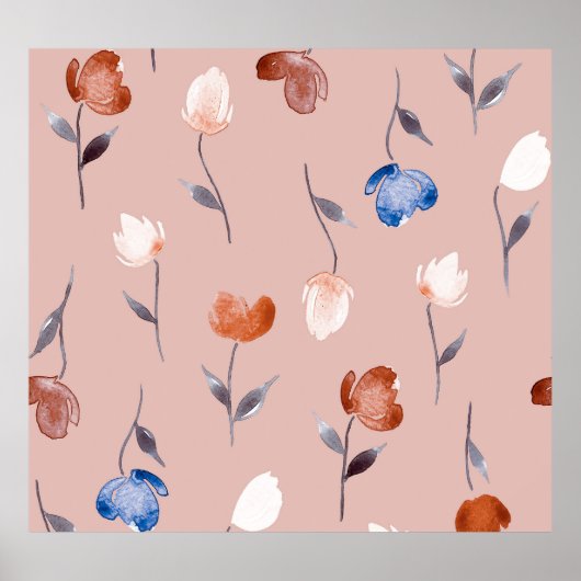 Abstracte Bloemen Waterverf: Pastel naadloos. Poster (Voorkant)