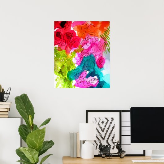 Abstracte bloemen waterverf poster (Thuiskantoor)