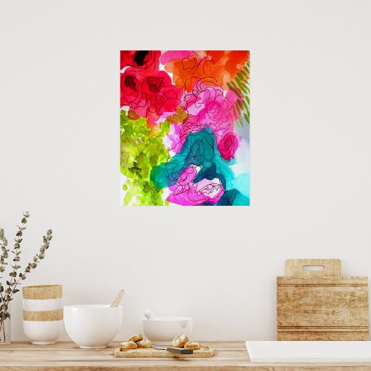 Abstracte bloemen waterverf poster (Keuken)