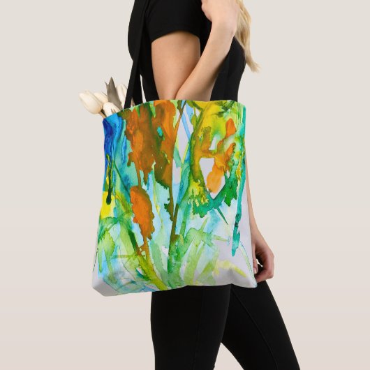 Abstracte bloemen waterverf tote bag (Dichtbij)