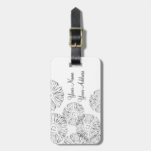 Abstracte bloemen, zwart en wit bagagelabel (Voorkant verticaal)