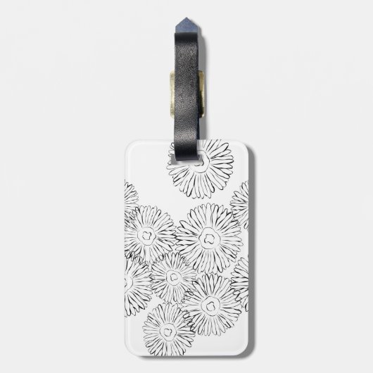 Abstracte bloemen, zwart en wit bagagelabel (Achterkant verticaal)