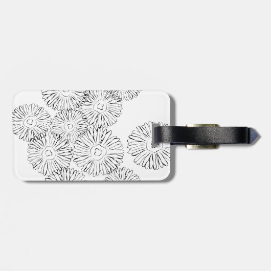 Abstracte bloemen, zwart en wit bagagelabel (Achterkant horizontaal)