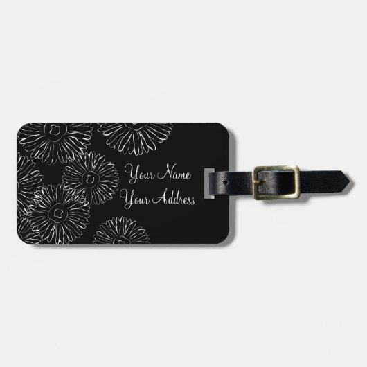 Abstracte bloemen, zwart en wit bagagelabel (Voorkant horizontaal)