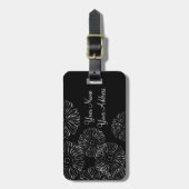 Abstracte bloemen, zwart en wit bagagelabel (Voorkant verticaal)