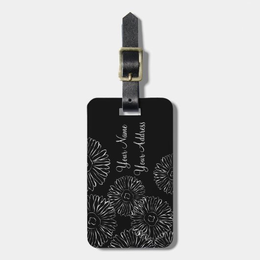 Abstracte bloemen, zwart en wit bagagelabel (Voorkant verticaal)