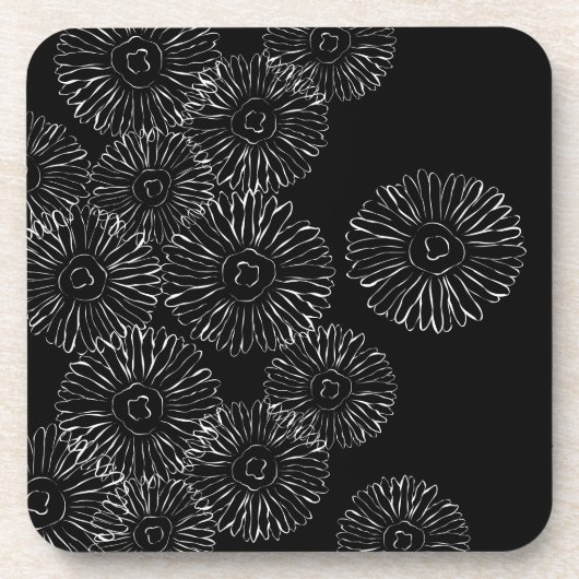 Abstracte bloemen, zwart en wit bier onderzetter (Voorkant)