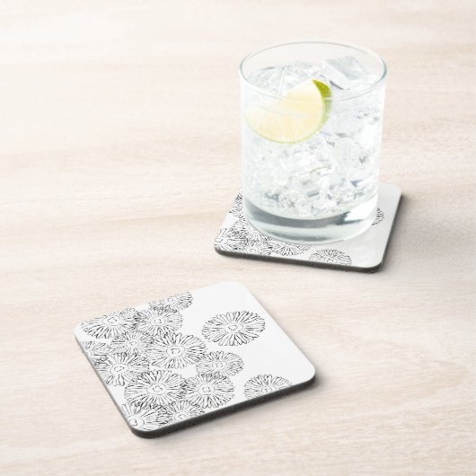 Abstracte bloemen, zwart en wit bier onderzetter (Rechterzijde)