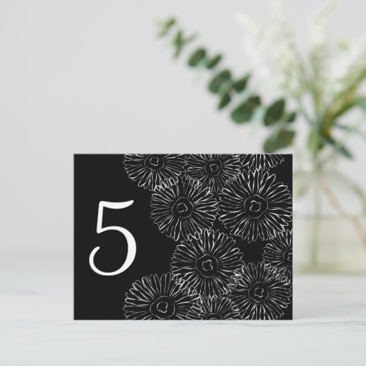 Abstracte bloemen, zwart en wit briefkaart (Staand voorkant)