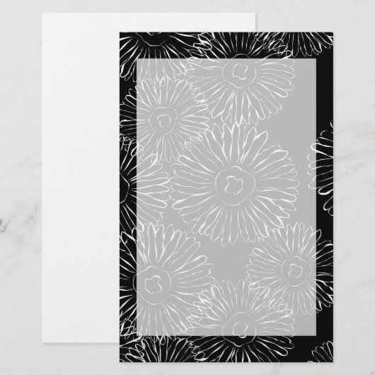 Abstracte bloemen, zwart en wit briefpapier (Voorkant / Achterkant)