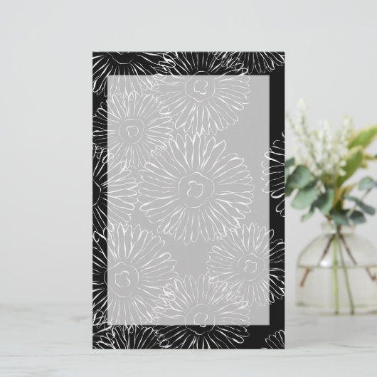 Abstracte bloemen, zwart en wit briefpapier (Staand voorkant)