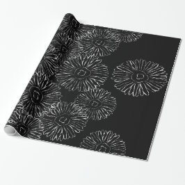 Abstracte bloemen, zwart en wit cadeaupapier