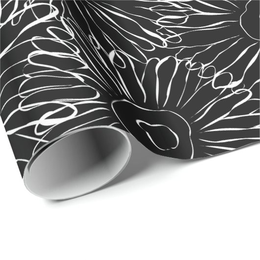 Abstracte bloemen, zwart en wit cadeaupapier (Rol Hoek)