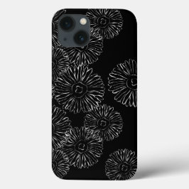 Abstracte bloemen, zwart en wit iPhone 13 hoesje