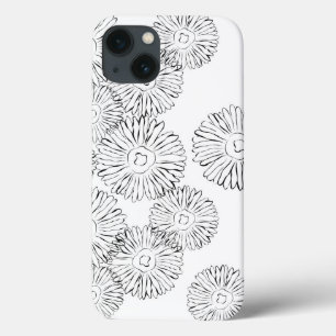 Abstracte bloemen, zwart en wit iPhone 13 hoesje