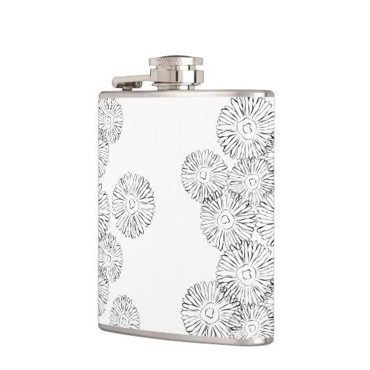 Abstracte bloemen, zwart en wit heupfles (Links)