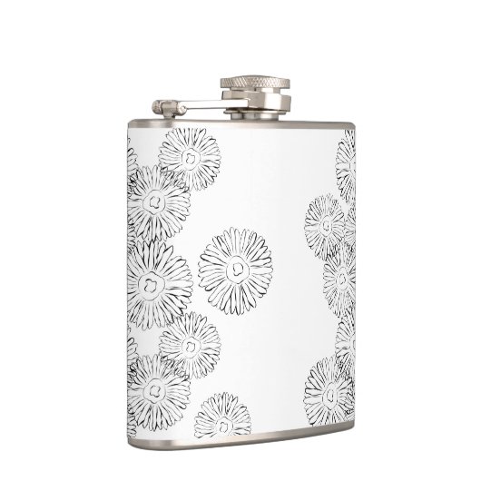 Abstracte bloemen, zwart en wit heupfles (Rechts)