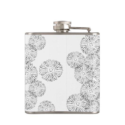 Abstracte bloemen, zwart en wit heupfles (Achterkant)