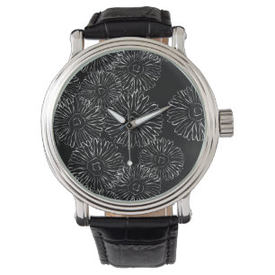 Abstracte bloemen, zwart en wit horloge