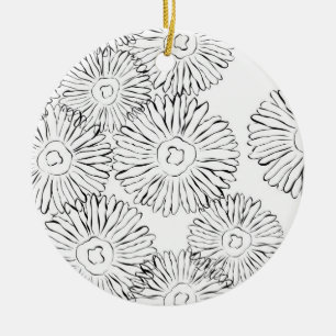 Abstracte bloemen, zwart en wit keramisch ornament