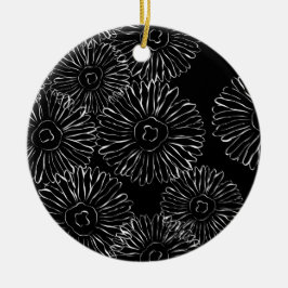 Abstracte bloemen, zwart en wit keramisch ornament