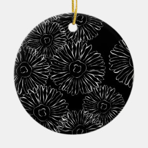 Abstracte bloemen, zwart en wit keramisch ornament