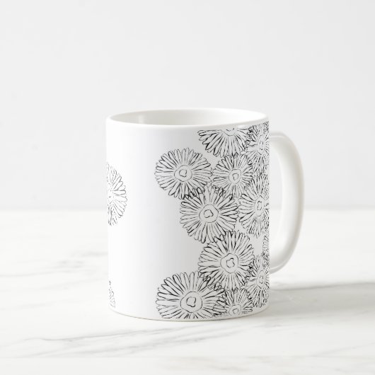 Abstracte bloemen, zwart en wit koffiemok (Voorkant rechts)