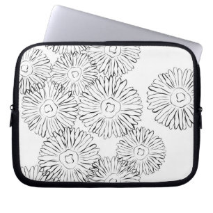 Abstracte bloemen, zwart en wit laptop sleeve