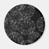 Abstracte bloemen, zwart en wit magneet (Voorkant)