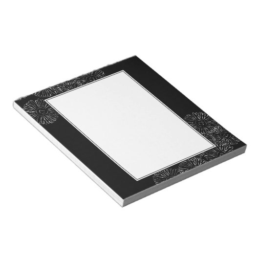 Abstracte bloemen, zwart en wit notitieblok (Schuin)