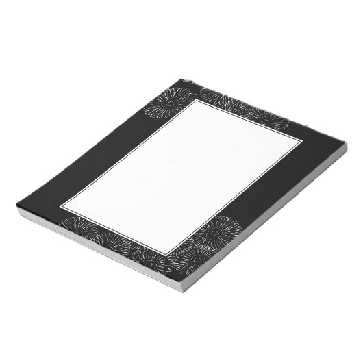 Abstracte bloemen, zwart en wit notitieblok (Linkerzijde)