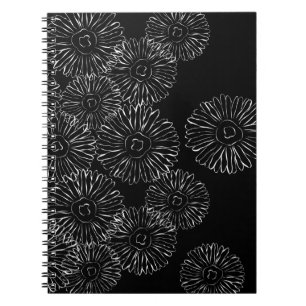 Abstracte bloemen, zwart en wit notitieboek