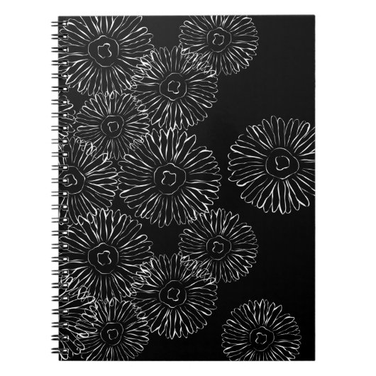 Abstracte bloemen, zwart en wit notitieboek (Voorkant)