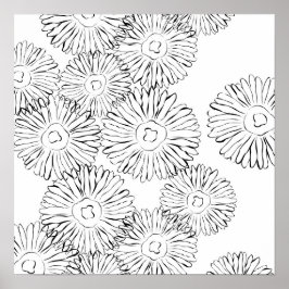 Abstracte bloemen, zwart en wit poster