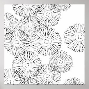Abstracte bloemen, zwart en wit poster