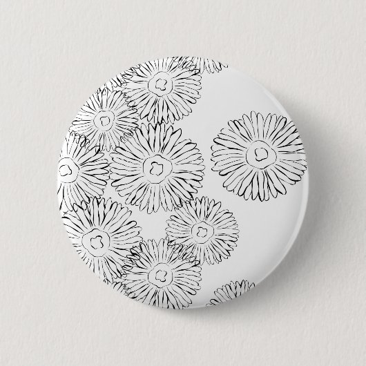 Abstracte bloemen, zwart en wit ronde button 5,7 cm (Voorkant)