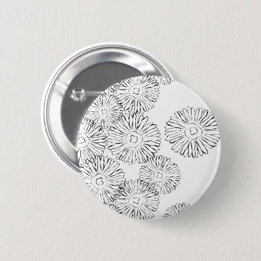 Abstracte bloemen, zwart en wit ronde button 5,7 cm (Voorkant /achterkant)