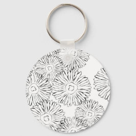 Abstracte bloemen, zwart en wit sleutelhanger
