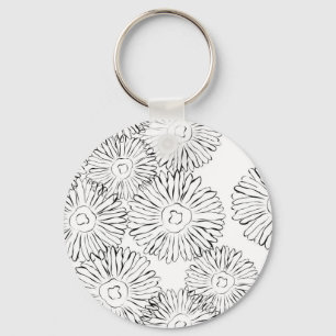 Abstracte bloemen, zwart en wit sleutelhanger