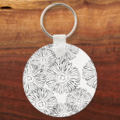 Abstracte bloemen, zwart en wit sleutelhanger (Voorkant)
