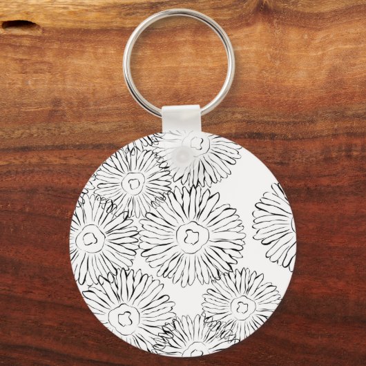 Abstracte bloemen, zwart en wit sleutelhanger (Voorkant)