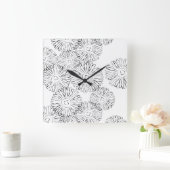 Abstracte bloemen, zwart en wit vierkante klok (Huis)