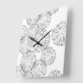 Abstracte bloemen, zwart en wit vierkante klok (Hoek)