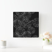 Abstracte bloemen, zwart en wit vierkante klok (Huis)