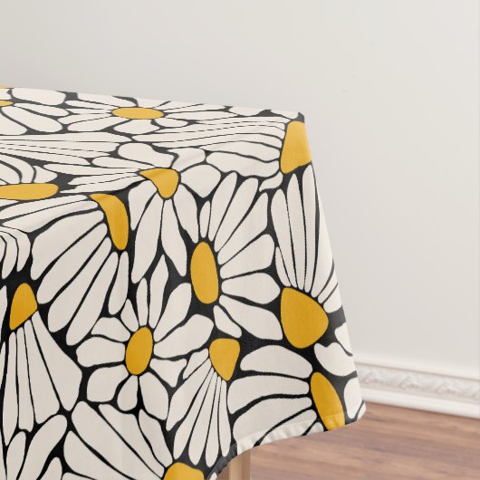 Abstracte Bloemen zwart geel blokdruk Tafelkleed (Voorbeeld)